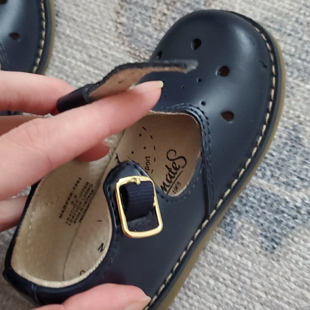 Footmates Harper Navy Leather Girls Mary Jane Buckle Shoes Sz5